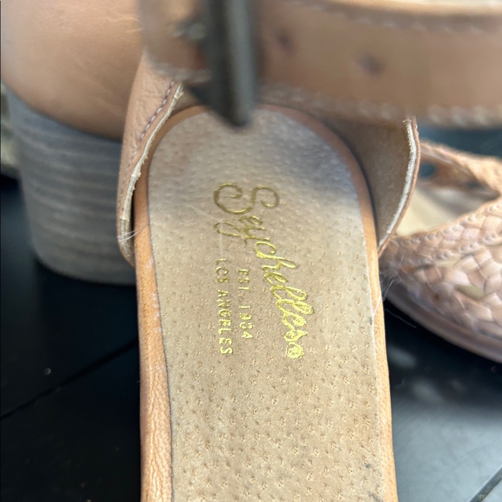 Seychelles Tan Braided Leather Ankle-Strap Block Sandals Size 8 - Picture 5 of 6